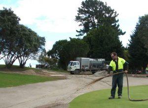 Photograph of hydroseed application. 