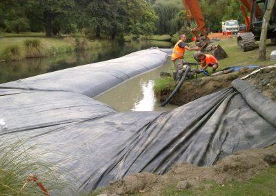 Photograph of dewatering coffer dam.