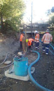 Photograph of grout spill containment. 